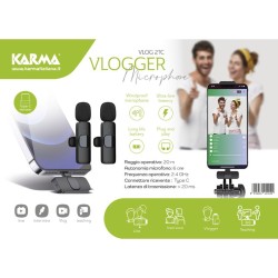 KARMA VLOG 2 Kit 2 Microfoni Lavalier Wireless per Video Reel  Interviste