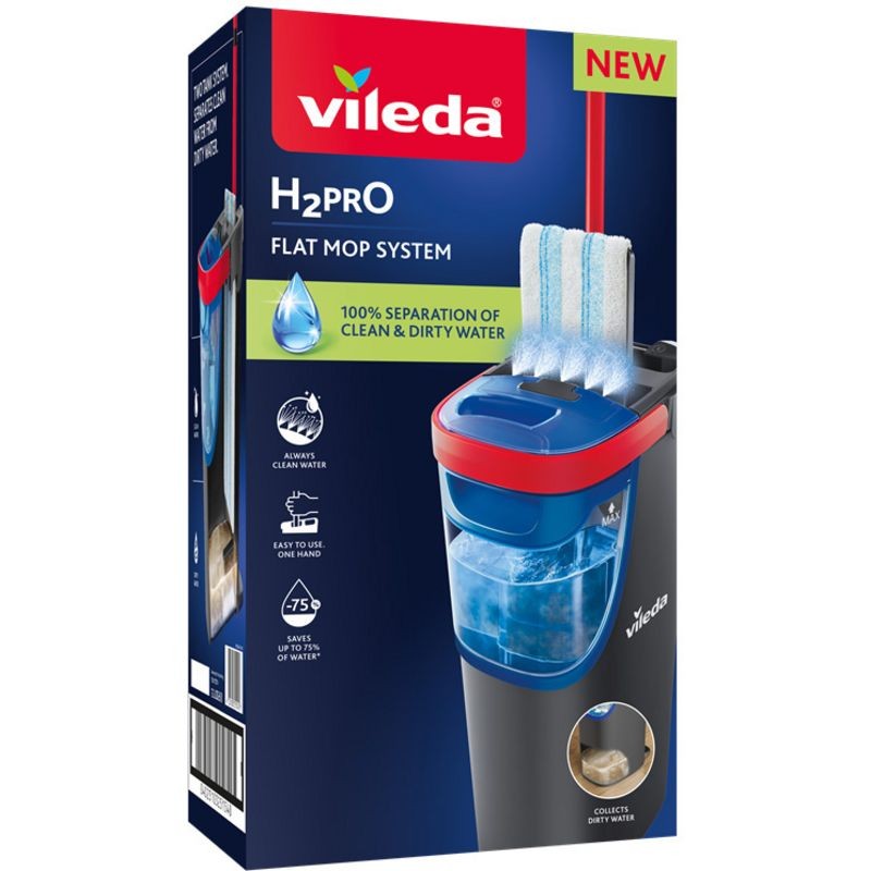 Vileda H2PRO Flat Mop System Complete Sistema Lavapavimenti con Secchio e Panno Microfibra